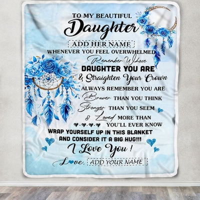 Personalized To My Daughter Gifts From Mom Dad Daughter Blanket Dream Catcher Blue Daughter Birthday Gifts Graduation Christmas Custom Fleece Throw Blanket | siriusteestore