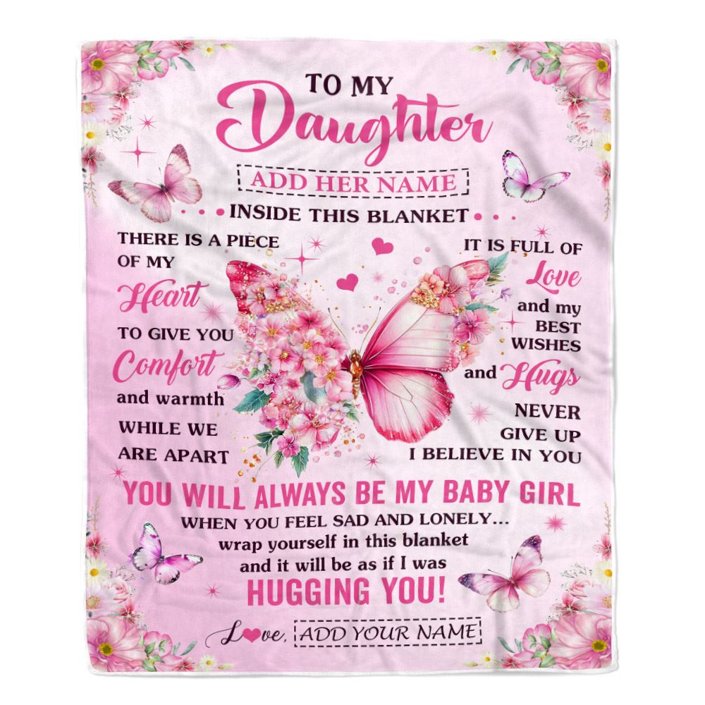 Personalized To My Daughter Gifts From Mom Dad Mother Blanket Floral Butterfly Birthday Gifts For Daughter Graduation Christmas Customized Fleece Blanket | siriusteestore