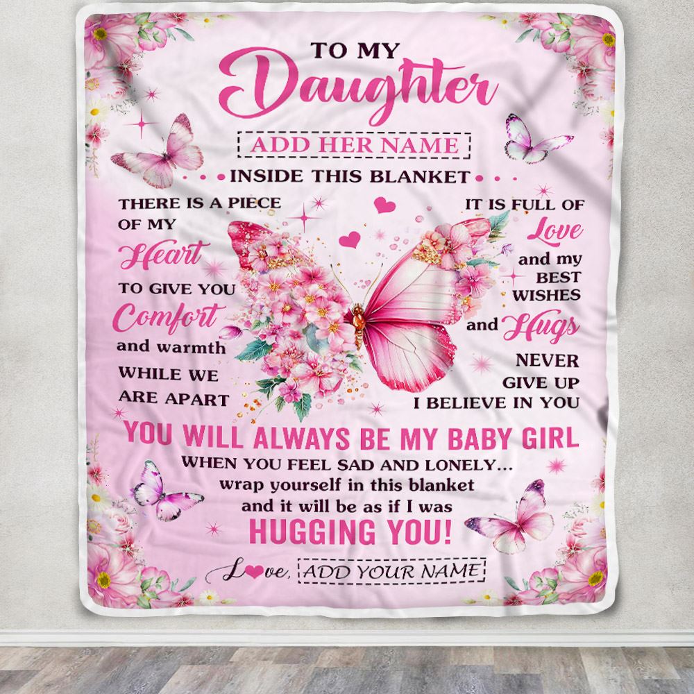 Personalized To My Daughter Gifts From Mom Dad Mother Blanket Floral Butterfly Birthday Gifts For Daughter Graduation Christmas Customized Fleece Blanket | siriusteestore