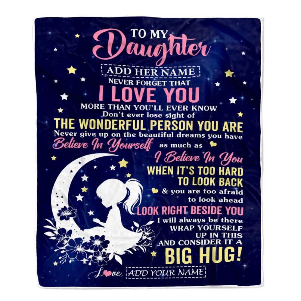 Personalized To My Daughter Gifts From Mom Dad Mother Blanket Floral Moon Birthday Gifts For Daughter Graduation Wedding Christmas Customized Fleece Blanket | siriusteestore