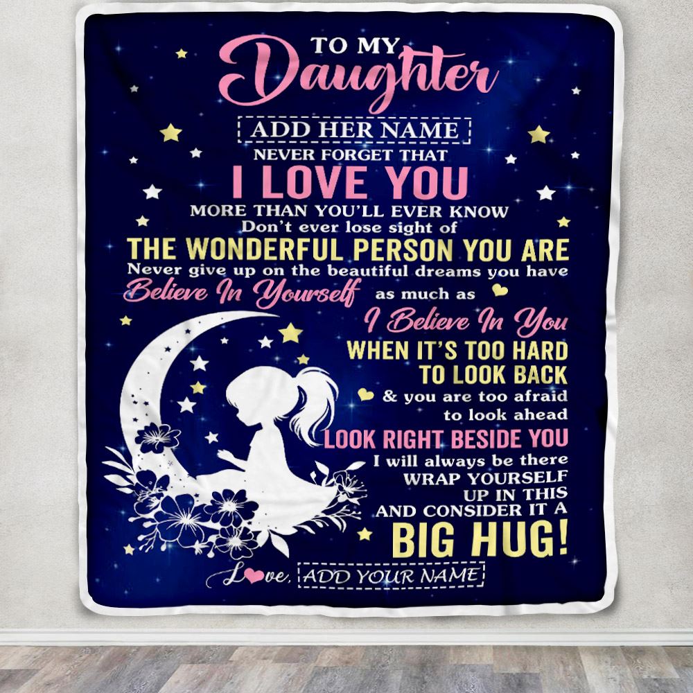 Personalized To My Daughter Gifts From Mom Dad Mother Blanket Floral Moon Birthday Gifts For Daughter Graduation Wedding Christmas Customized Fleece Blanket | siriusteestore