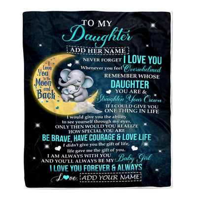 Personalized To My Daughter Gifts From Mom Dad Mother Blanket Moon Elephant Birthday Gifts Graduation For Daughter Christmas Customized Fleece Throw Blanket | siriusteestore