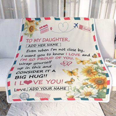Personalized To My Daughter Gifts From Mom Dad Mother Blanket Sunflower Letter Air Mail Birthday Graduation Gifts For Daughter Christmas Customized Fleece Blanket | siriusteestore