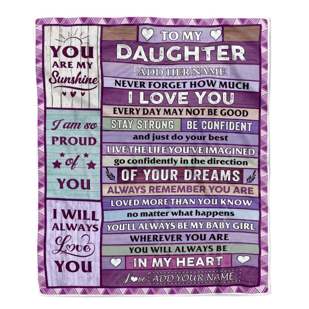Personalized To My Daughter Gifts From Mom Dad Mother Blanket Wood Purple Gifts Grown Daughter Birthday Gifts Graduation Christmas Customized Fleece Blanket | siriusteestore