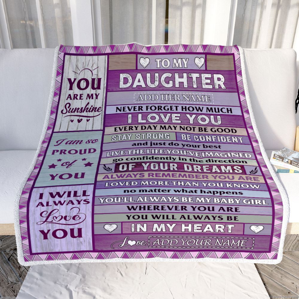 Personalized To My Daughter Gifts From Mom Dad Mother Blanket Wood Purple Gifts Grown Daughter Birthday Gifts Graduation Christmas Customized Fleece Blanket | siriusteestore