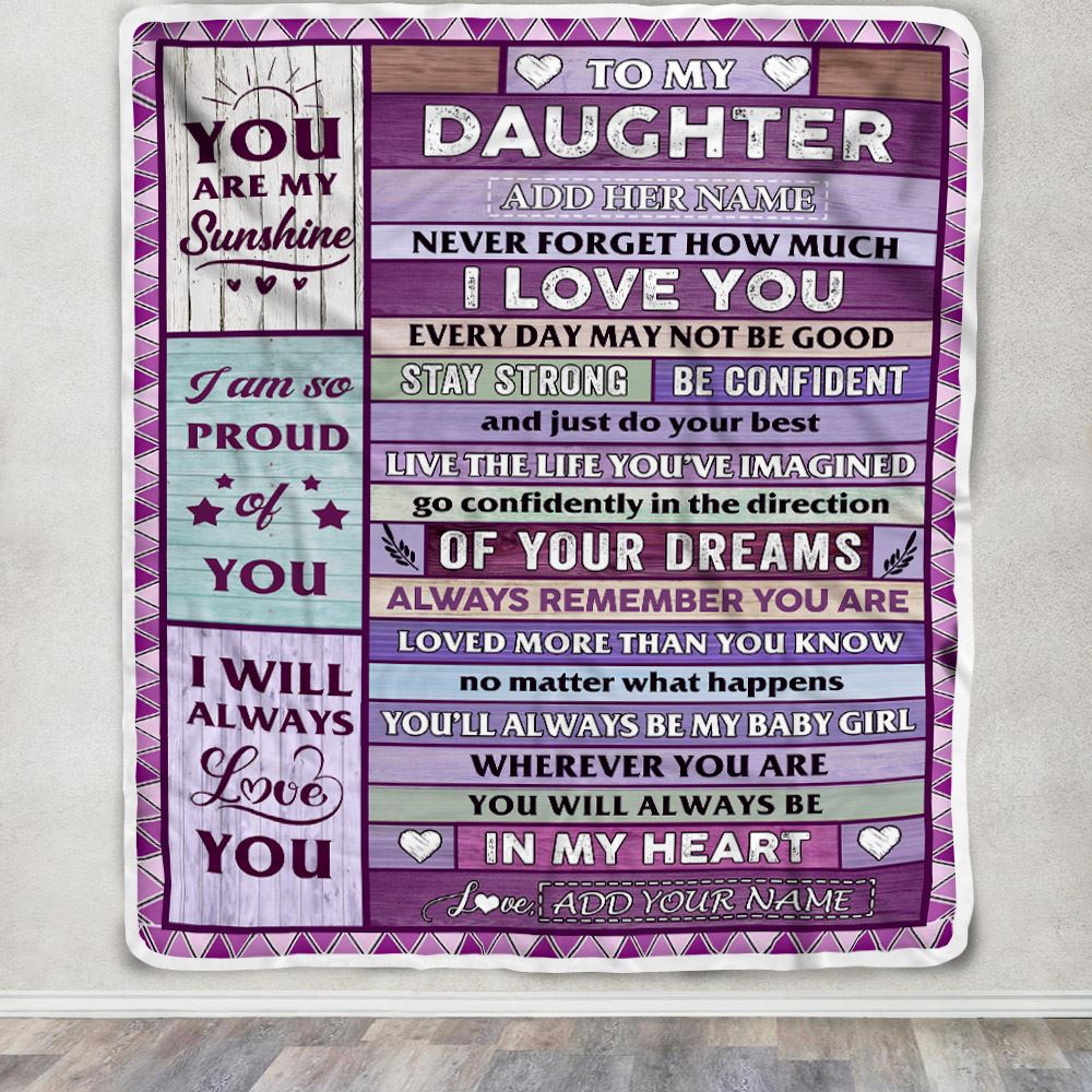 Personalized To My Daughter Gifts From Mom Dad Mother Blanket Wood Purple Gifts Grown Daughter Birthday Gifts Graduation Christmas Customized Fleece Blanket | siriusteestore