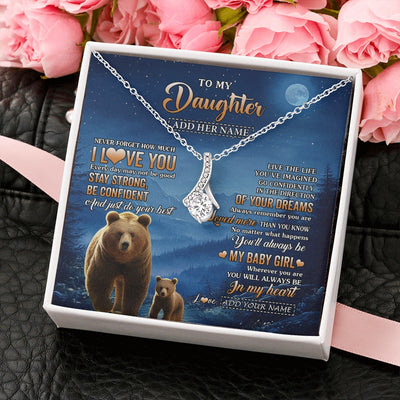 Alluring Beauty Necklace 14K White Gold Finish | 2 | Personalized To My Daughter Gifts From Mom Dad Necklace Bear Never Forget How Much I Love You Daughter Birthday Gifts Christmas Custom Gift Box Message Card | siriusteestore.myshopify