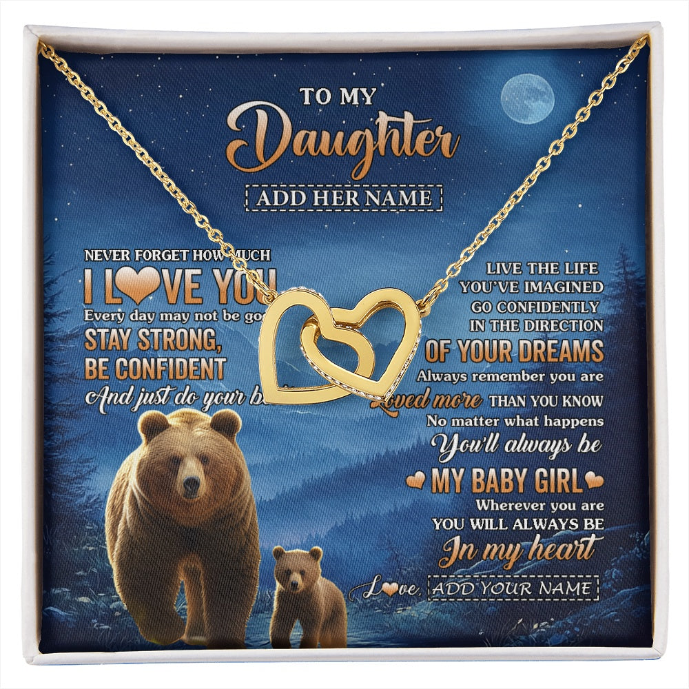 Interlocking Hearts Necklace 18K Yellow Gold Finish | 1 | Personalized To My Daughter Gifts From Mom Dad Necklace Bear Never Forget How Much I Love You Daughter Birthday Gifts Christmas Custom Gift Box Message Card | siriusteestore.myshopify