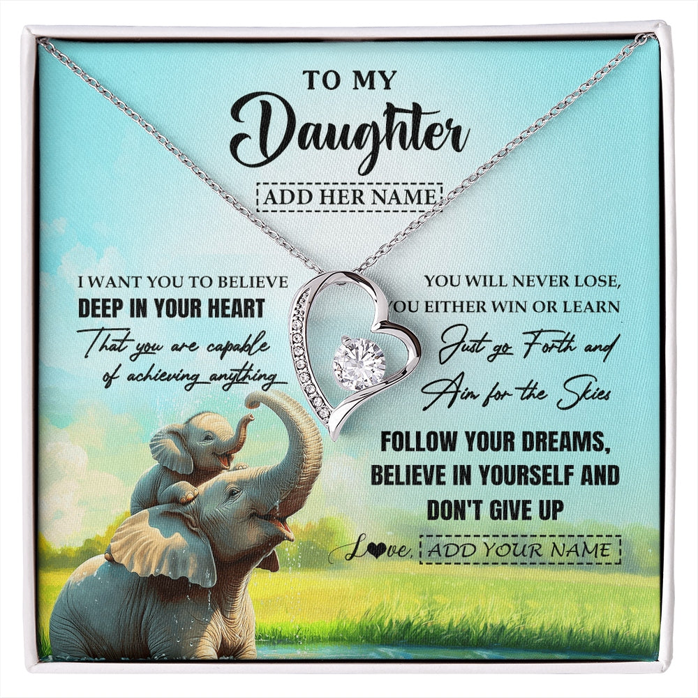 Forever Love Necklace 14K White Gold Finish | 1 | Personalized To My Daughter Gifts From Mom Dad Necklace Don't Give Up Elephant Gifts For Daughter Birthday Graduation Christmas Custom Gift Box Message Card | https://siriusteestore.