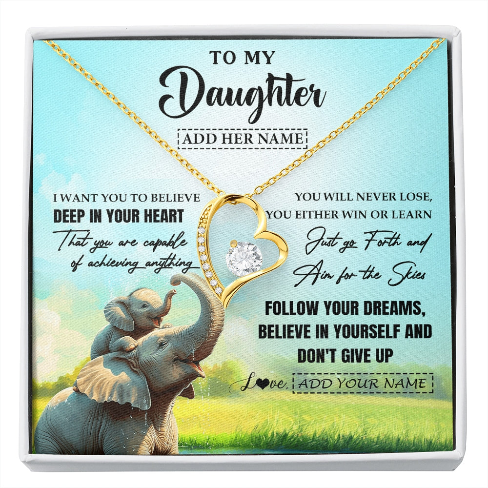 Forever Love Necklace 18K Yellow Gold Finish | 1 | Personalized To My Daughter Gifts From Mom Dad Necklace Don't Give Up Elephant Gifts For Daughter Birthday Graduation Christmas Custom Gift Box Message Card | https://siriusteestore.