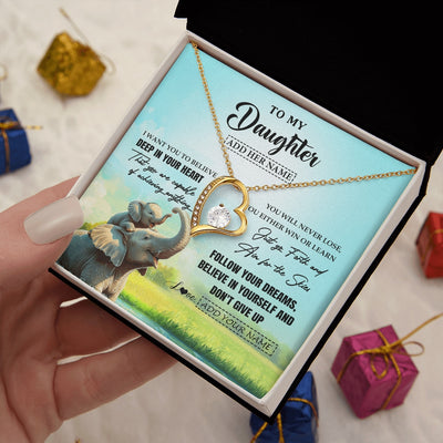 Forever Love Necklace 18K Yellow Gold Finish | 2 | Personalized To My Daughter Gifts From Mom Dad Necklace Don't Give Up Elephant Gifts For Daughter Birthday Graduation Christmas Custom Gift Box Message Card | https://siriusteestore.