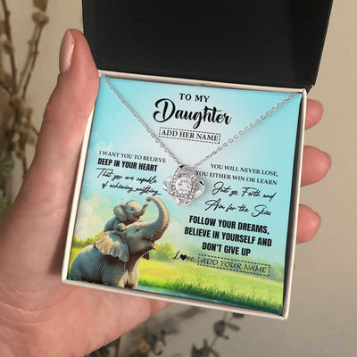 Love Knot Necklace 14K White Gold Finish | 2 | Personalized To My Daughter Gifts From Mom Dad Necklace Don't Give Up Elephant Gifts For Daughter Birthday Graduation Christmas Custom Gift Box Message Card | https://siriusteestore.