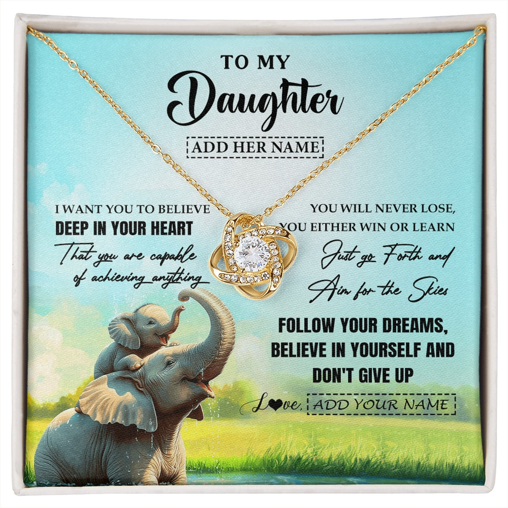 Love Knot Necklace 18K Yellow Gold Finish | 1 | Personalized To My Daughter Gifts From Mom Dad Necklace Don't Give Up Elephant Gifts For Daughter Birthday Graduation Christmas Custom Gift Box Message Card | https://siriusteestore.