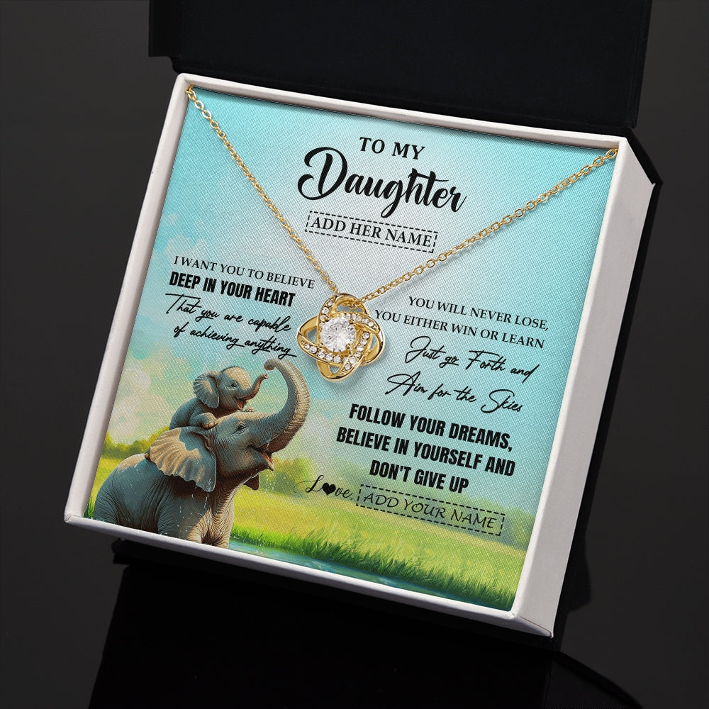 Love Knot Necklace 18K Yellow Gold Finish | 2 | Personalized To My Daughter Gifts From Mom Dad Necklace Don't Give Up Elephant Gifts For Daughter Birthday Graduation Christmas Custom Gift Box Message Card | https://siriusteestore.