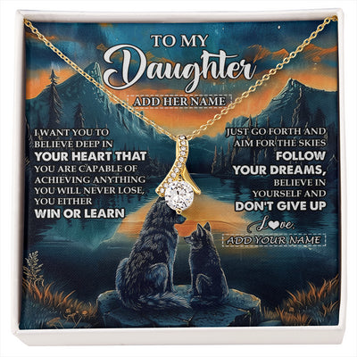 Alluring Beauty Necklace 18K Yellow Gold Finish | 1 | Personalized To My Daughter Gifts From Mom Dad Necklace Don't Give Up Wolf Gifts For Daughter Birthday Graduation Christmas Customized Gift Box Message Card | siriusteestore