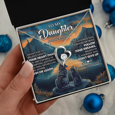 Forever Love Necklace 14K White Gold Finish | 2 | Personalized To My Daughter Gifts From Mom Dad Necklace Don't Give Up Wolf Gifts For Daughter Birthday Graduation Christmas Customized Gift Box Message Card | siriusteestore