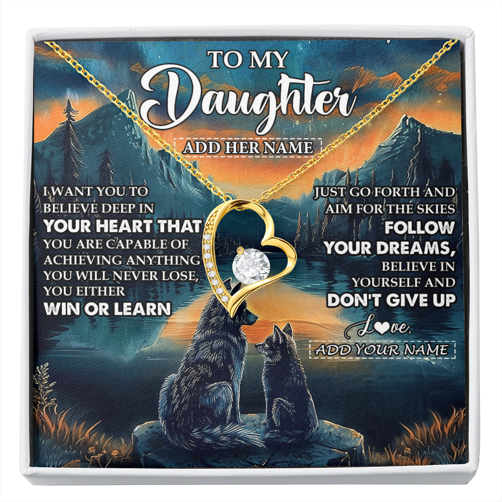 Forever Love Necklace 18K Yellow Gold Finish | 1 | Personalized To My Daughter Gifts From Mom Dad Necklace Don't Give Up Wolf Gifts For Daughter Birthday Graduation Christmas Customized Gift Box Message Card | siriusteestore