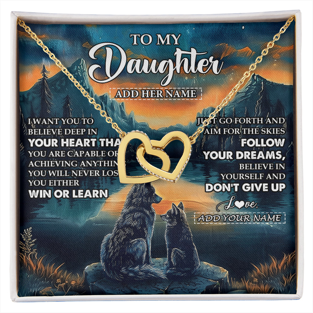 Interlocking Hearts Necklace 18K Yellow Gold Finish | 1 | Personalized To My Daughter Gifts From Mom Dad Necklace Don't Give Up Wolf Gifts For Daughter Birthday Graduation Christmas Customized Gift Box Message Card | siriusteestore