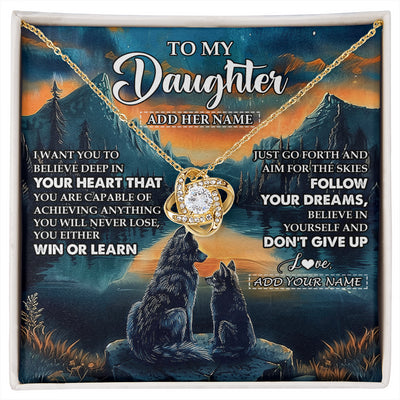 Love Knot Necklace 18K Yellow Gold Finish | 1 | Personalized To My Daughter Gifts From Mom Dad Necklace Don't Give Up Wolf Gifts For Daughter Birthday Graduation Christmas Customized Gift Box Message Card | siriusteestore