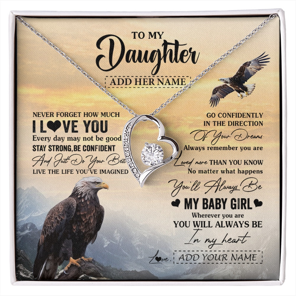Forever Love Necklace 14K White Gold Finish | 1 | Personalized To My Daughter Gifts From Mom Dad Necklace Eagle Never Forget How Much I Love You Daughter Birthday Graduation Christmas Gift Box Message Card | siriusteestore.myshopify