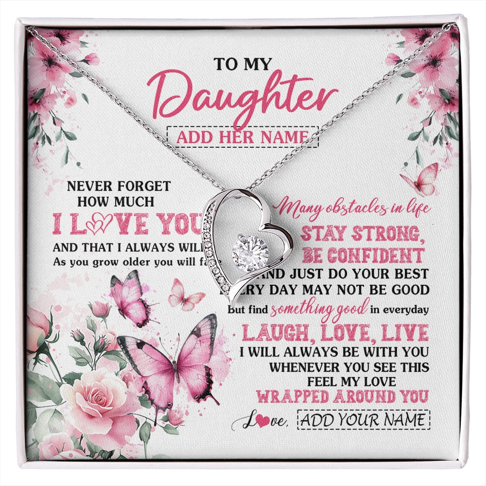 Forever Love Necklace 14K White Gold Finish | 1 | Personalized To My Daughter Gifts From Mom Dad Necklace I Love You Butterfly Birthday Gifts For Daughter Graduation Christmas Custom Gift Box Message Card | https://siriusteestore.
