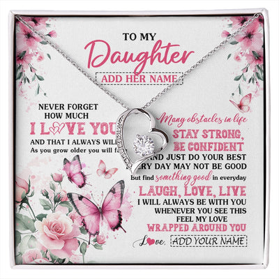 Forever Love Necklace 14K White Gold Finish | 1 | Personalized To My Daughter Gifts From Mom Dad Necklace I Love You Butterfly Birthday Gifts For Daughter Graduation Christmas Custom Gift Box Message Card | https://siriusteestore.