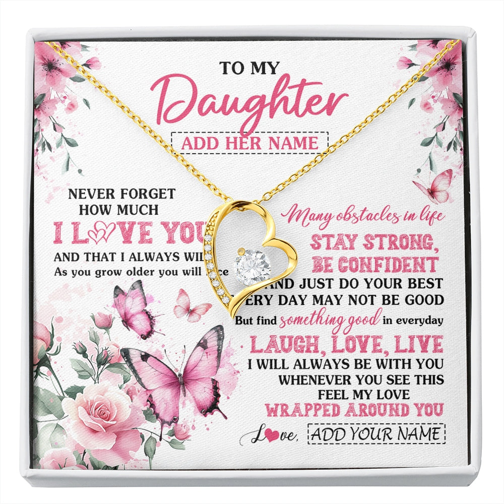 Forever Love Necklace 18K Yellow Gold Finish | 1 | Personalized To My Daughter Gifts From Mom Dad Necklace I Love You Butterfly Birthday Gifts For Daughter Graduation Christmas Custom Gift Box Message Card | https://siriusteestore.