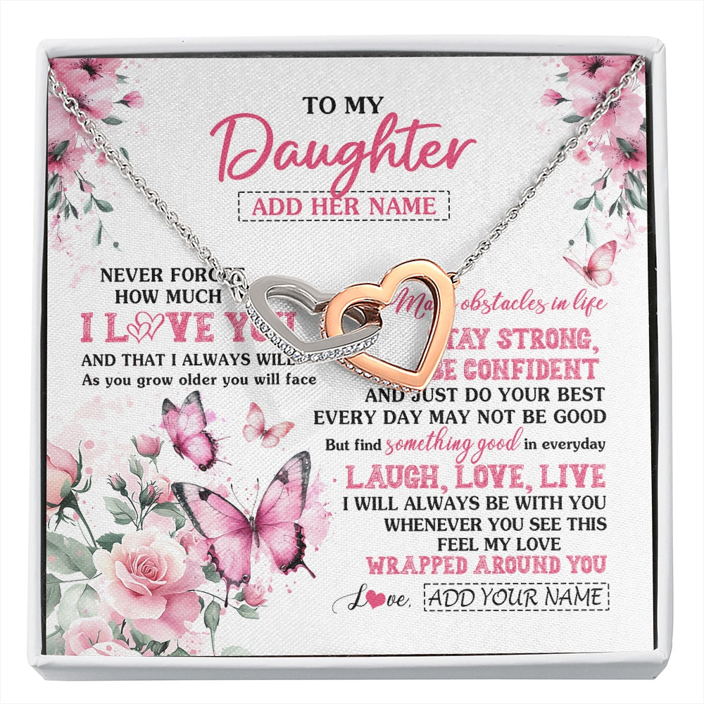 Interlocking Hearts Necklace Stainless Steel & Rose Gold Finish | 1 | Personalized To My Daughter Gifts From Mom Dad Necklace I Love You Butterfly Birthday Gifts For Daughter Graduation Christmas Custom Gift Box Message Card | https://siriusteestore.