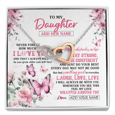 Interlocking Hearts Necklace Stainless Steel & Rose Gold Finish | 1 | Personalized To My Daughter Gifts From Mom Dad Necklace I Love You Butterfly Birthday Gifts For Daughter Graduation Christmas Custom Gift Box Message Card | https://siriusteestore.