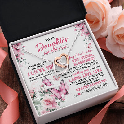 Interlocking Hearts Necklace Stainless Steel & Rose Gold Finish | 2 | Personalized To My Daughter Gifts From Mom Dad Necklace I Love You Butterfly Birthday Gifts For Daughter Graduation Christmas Custom Gift Box Message Card | https://siriusteestore.