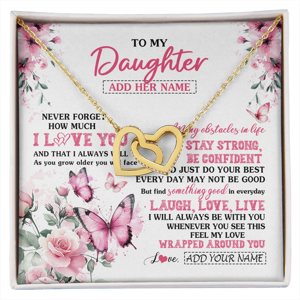 Interlocking Hearts Necklace 18K Yellow Gold Finish | 1 | Personalized To My Daughter Gifts From Mom Dad Necklace I Love You Butterfly Birthday Gifts For Daughter Graduation Christmas Custom Gift Box Message Card | https://siriusteestore.
