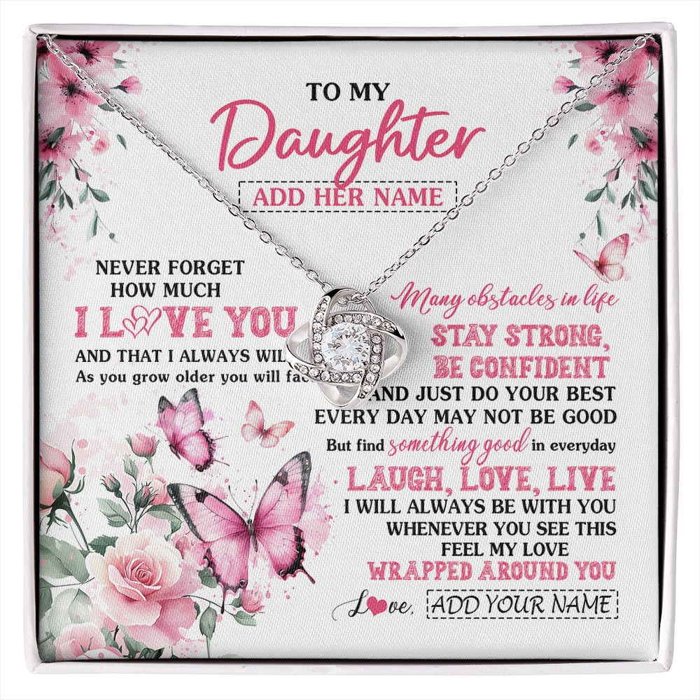 Love Knot Necklace 14K White Gold Finish | 1 | Personalized To My Daughter Gifts From Mom Dad Necklace I Love You Butterfly Birthday Gifts For Daughter Graduation Christmas Custom Gift Box Message Card | https://siriusteestore.