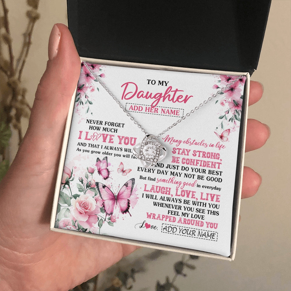 Love Knot Necklace 14K White Gold Finish | 2 | Personalized To My Daughter Gifts From Mom Dad Necklace I Love You Butterfly Birthday Gifts For Daughter Graduation Christmas Custom Gift Box Message Card | https://siriusteestore.