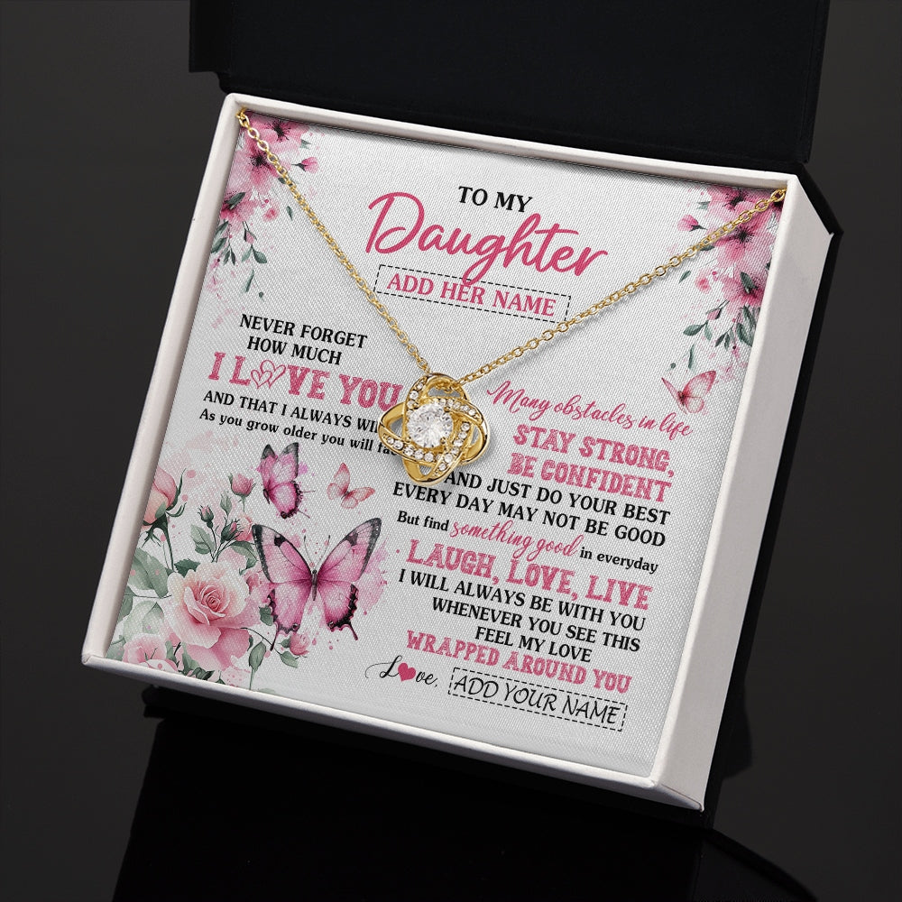 Love Knot Necklace 18K Yellow Gold Finish | 2 | Personalized To My Daughter Gifts From Mom Dad Necklace I Love You Butterfly Birthday Gifts For Daughter Graduation Christmas Custom Gift Box Message Card | https://siriusteestore.