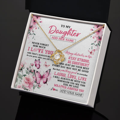 Love Knot Necklace 18K Yellow Gold Finish | 2 | Personalized To My Daughter Gifts From Mom Dad Necklace I Love You Butterfly Birthday Gifts For Daughter Graduation Christmas Custom Gift Box Message Card | https://siriusteestore.