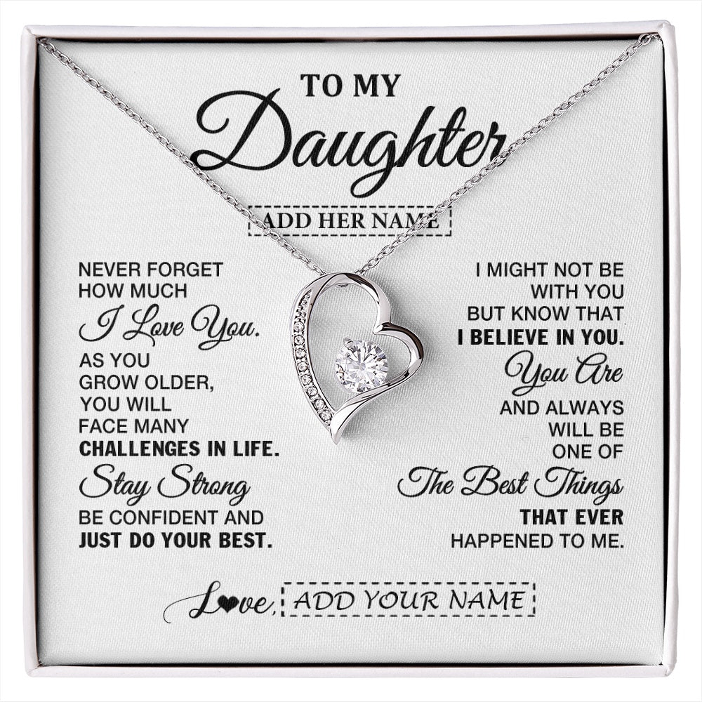 Forever Love Necklace 14K White Gold Finish | 1 | Personalized To My Daughter Gifts From Mom Dad Necklace I Love You Thoughtful Keepsake Gift For Daughter Birthday Graduation Christmas Gift Box Message Card | https://siriusteestore.