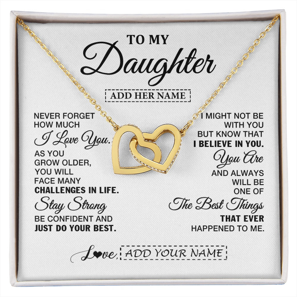 Interlocking Hearts Necklace 18K Yellow Gold Finish | 1 | Personalized To My Daughter Gifts From Mom Dad Necklace I Love You Thoughtful Keepsake Gift For Daughter Birthday Graduation Christmas Gift Box Message Card | https://siriusteestore.