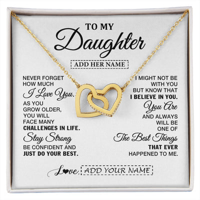Interlocking Hearts Necklace 18K Yellow Gold Finish | 1 | Personalized To My Daughter Gifts From Mom Dad Necklace I Love You Thoughtful Keepsake Gift For Daughter Birthday Graduation Christmas Gift Box Message Card | https://siriusteestore.