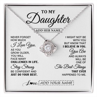Love Knot Necklace 14K White Gold Finish | 1 | Personalized To My Daughter Gifts From Mom Dad Necklace I Love You Thoughtful Keepsake Gift For Daughter Birthday Graduation Christmas Gift Box Message Card | https://siriusteestore.