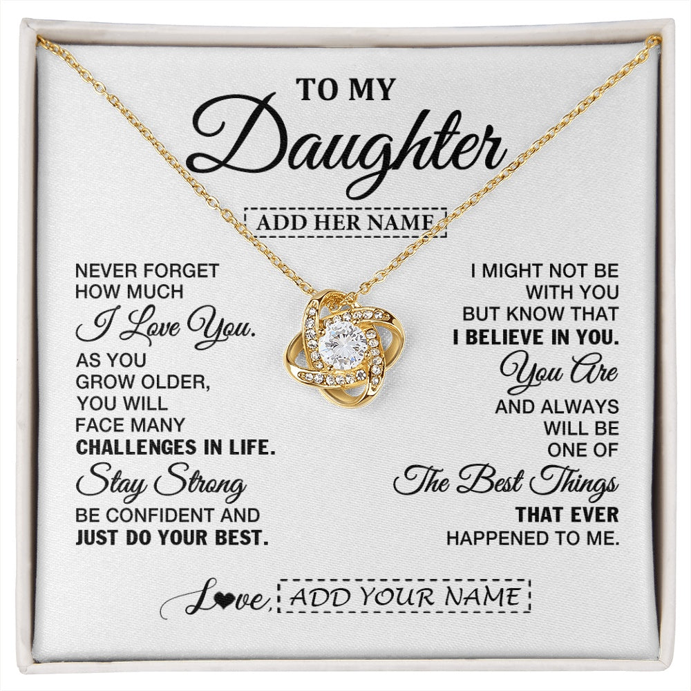 Love Knot Necklace 18K Yellow Gold Finish | 1 | Personalized To My Daughter Gifts From Mom Dad Necklace I Love You Thoughtful Keepsake Gift For Daughter Birthday Graduation Christmas Gift Box Message Card | https://siriusteestore.