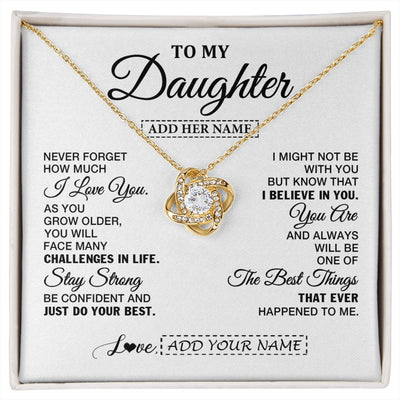 Love Knot Necklace 18K Yellow Gold Finish | 1 | Personalized To My Daughter Gifts From Mom Dad Necklace I Love You Thoughtful Keepsake Gift For Daughter Birthday Graduation Christmas Gift Box Message Card | https://siriusteestore.