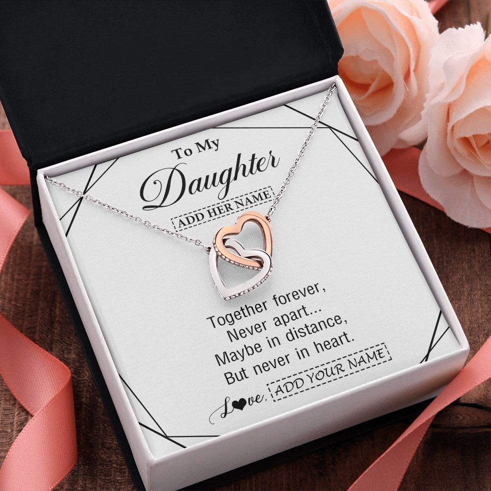 Interlocking Hearts Necklace Stainless Steel & Rose Gold Finish | 2 | Personalized To My Daughter Gifts From Mom Dad Necklace Together Forever With Heartfelt Message Daughter Birthday Christmas Custom Gift Box Message Card | https://siriusteestore.