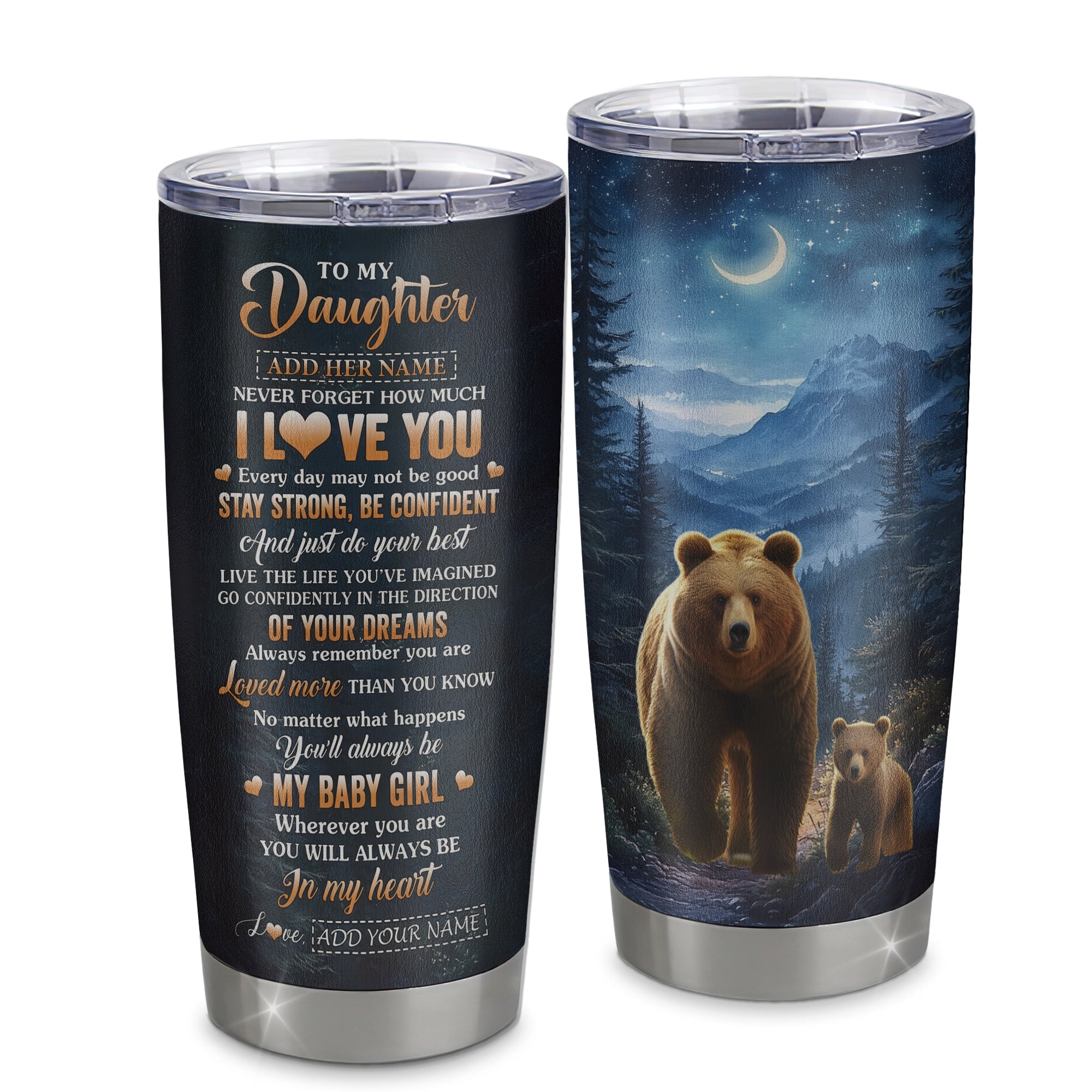 Personalized To My Daughter Gifts From Mom Dad Tumbler Bear Never Forget How Much I Love You Daughter Birthday Gifts Graduation Christmas Custom Cup Travel Mug | siriusteestore