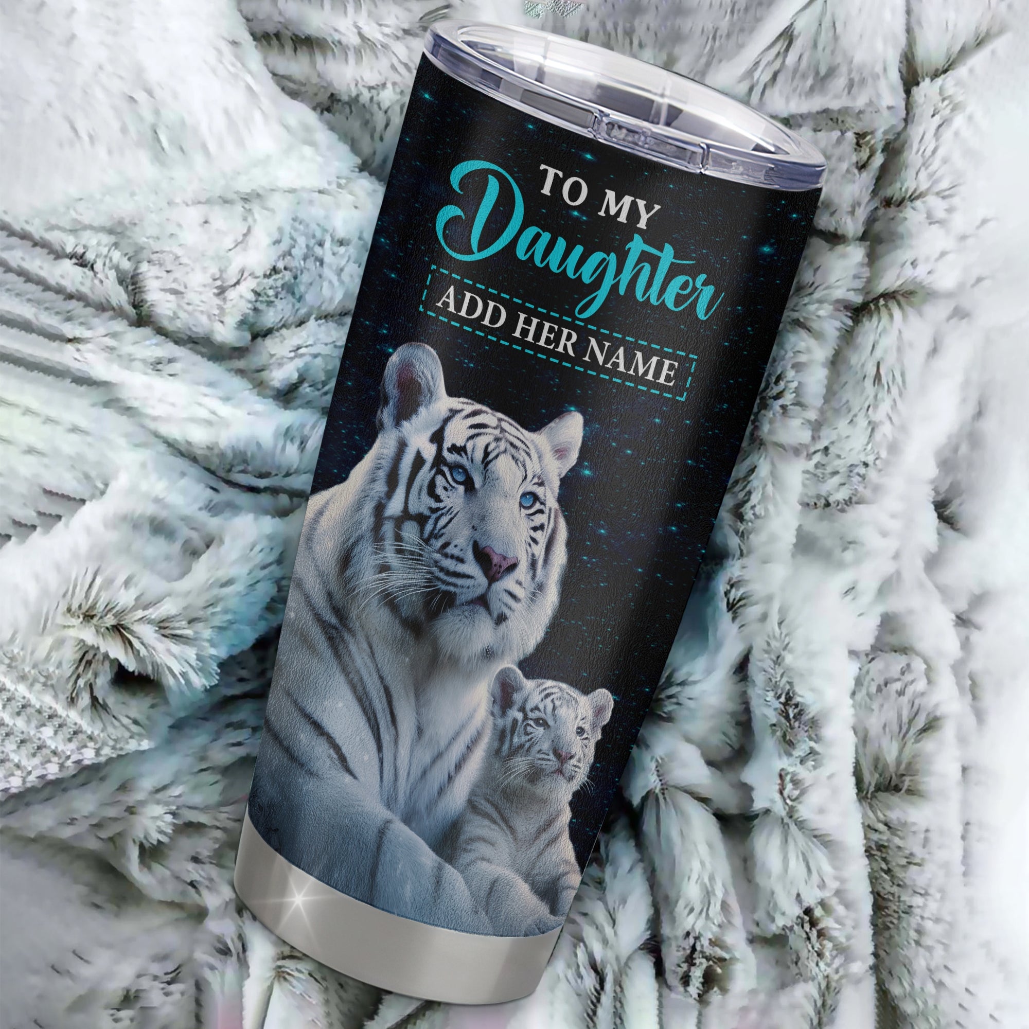 Personalized To My Daughter Gifts From Mom Dad Tumbler White Tiger Never Forget How Much I Love You Daughter Birthday Graduation Christmas Custom Stainless Steel Mug | siriusteestore