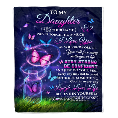 Personalized To My Daughter Gifts From Mom Mother Blanket Butterfly I Love You Great Birthday Gifts For Daughter Wedding Graduation Christmas Fleece Blanket | siriusteestore