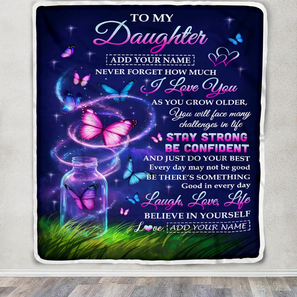 Personalized To My Daughter Gifts From Mom Mother Blanket Butterfly I Love You Great Birthday Gifts For Daughter Wedding Graduation Christmas Fleece Blanket | siriusteestore