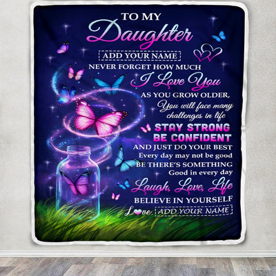 Personalized To My Daughter Gifts From Mom Mother Blanket Butterfly I Love You Great Birthday Gifts For Daughter Wedding Graduation Christmas Fleece Blanket | siriusteestore