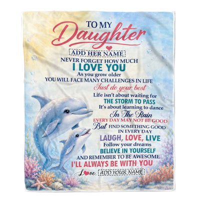 Personalized To My Daughter Gifts From Mom Mother Blanket Dolphin Ocean Love Message Birthday Christmas Gift For Daughter Women Custom Fleece Throw Blanket | siriusteestore