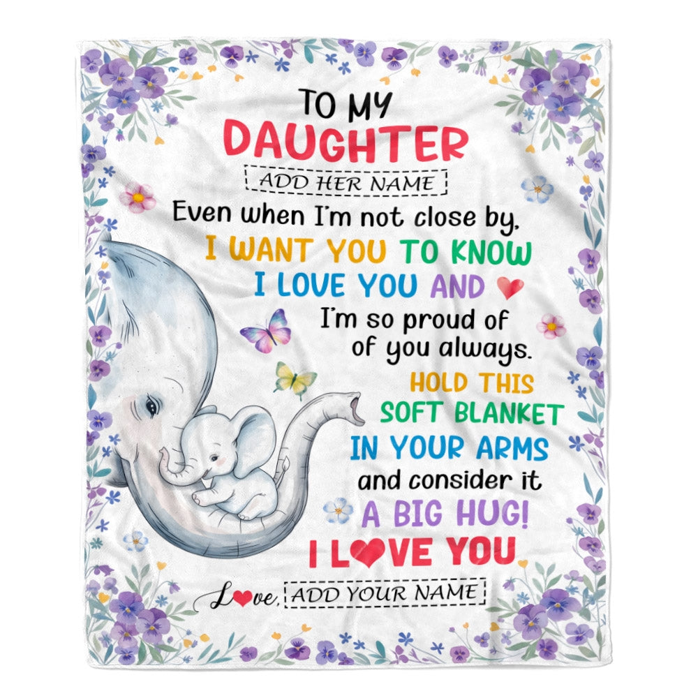 Personalized To My Daughter Gifts From Mom Mother Blanket Elephant Love You Daughter Birthday Gift Valentines Graduation Christmas Custom Fleece Throw Blanket | siriusteestore