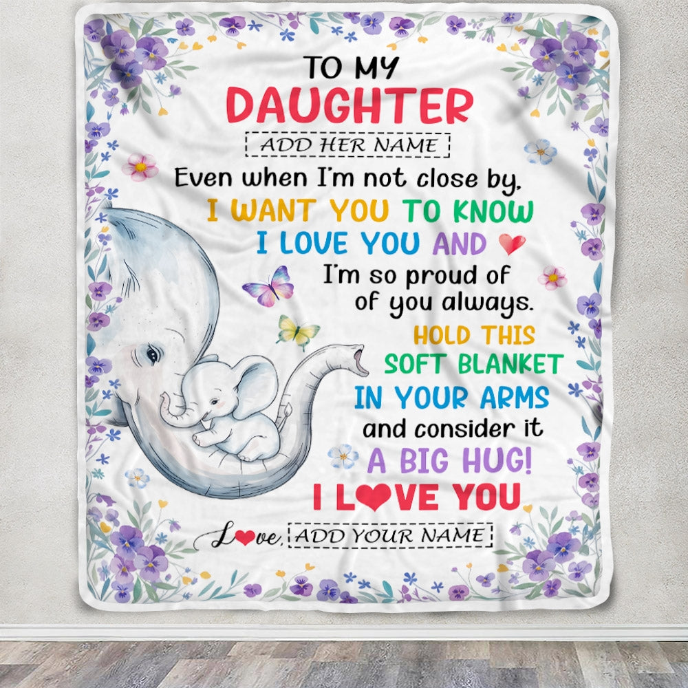 Personalized To My Daughter Gifts From Mom Mother Blanket Elephant Love You Daughter Birthday Gift Valentines Graduation Christmas Custom Fleece Throw Blanket | siriusteestore